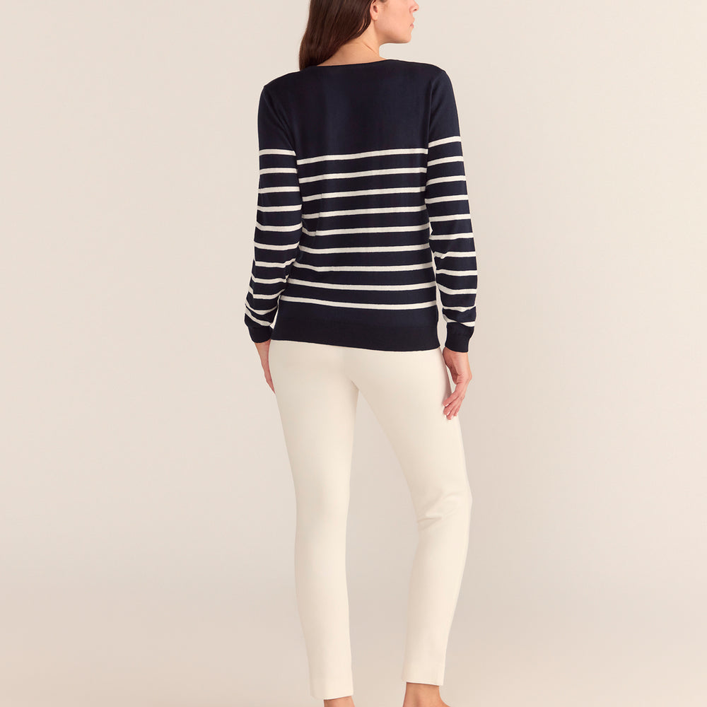 
                      
                        Cotton And Cashmere Breton Sweater Navy With Cream Stripe
                      
                    