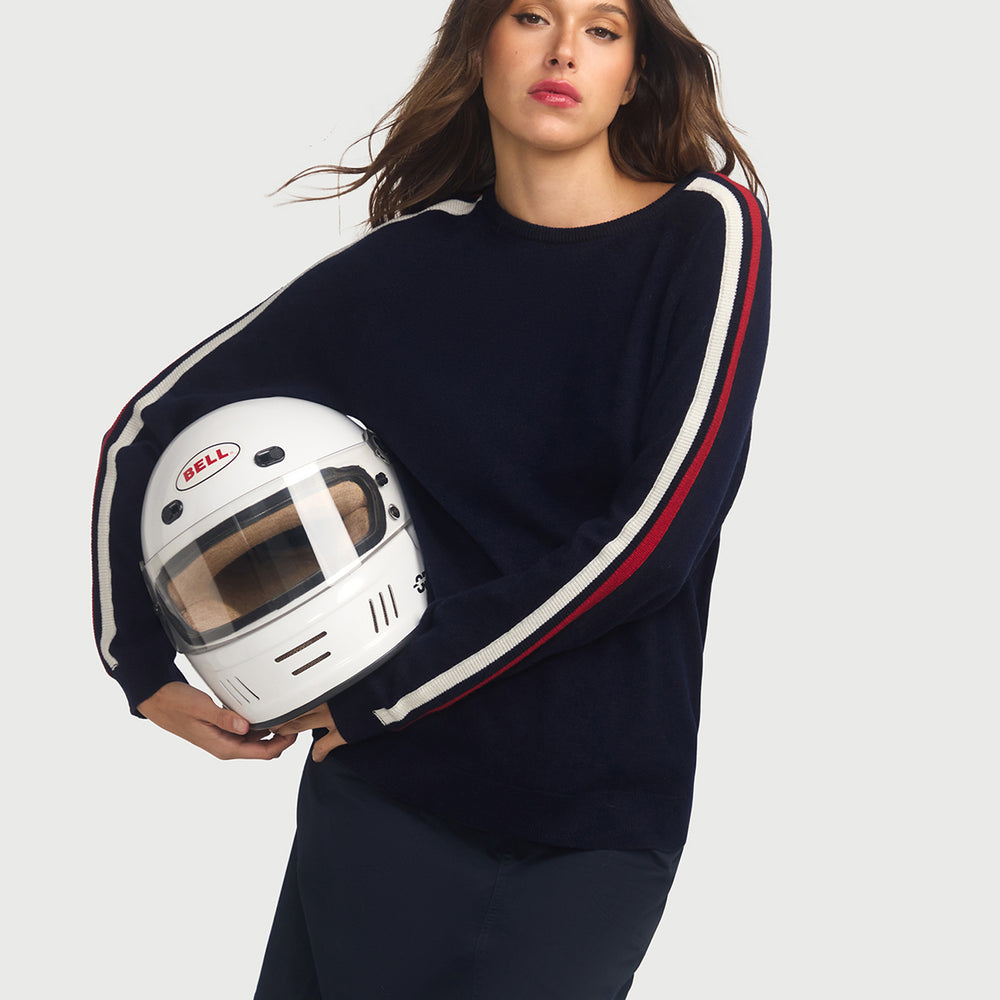 
                      
                        Cashmere & Wool French Racer Crewneck Sweater-Navy PREORDER END MARCH
                      
                    