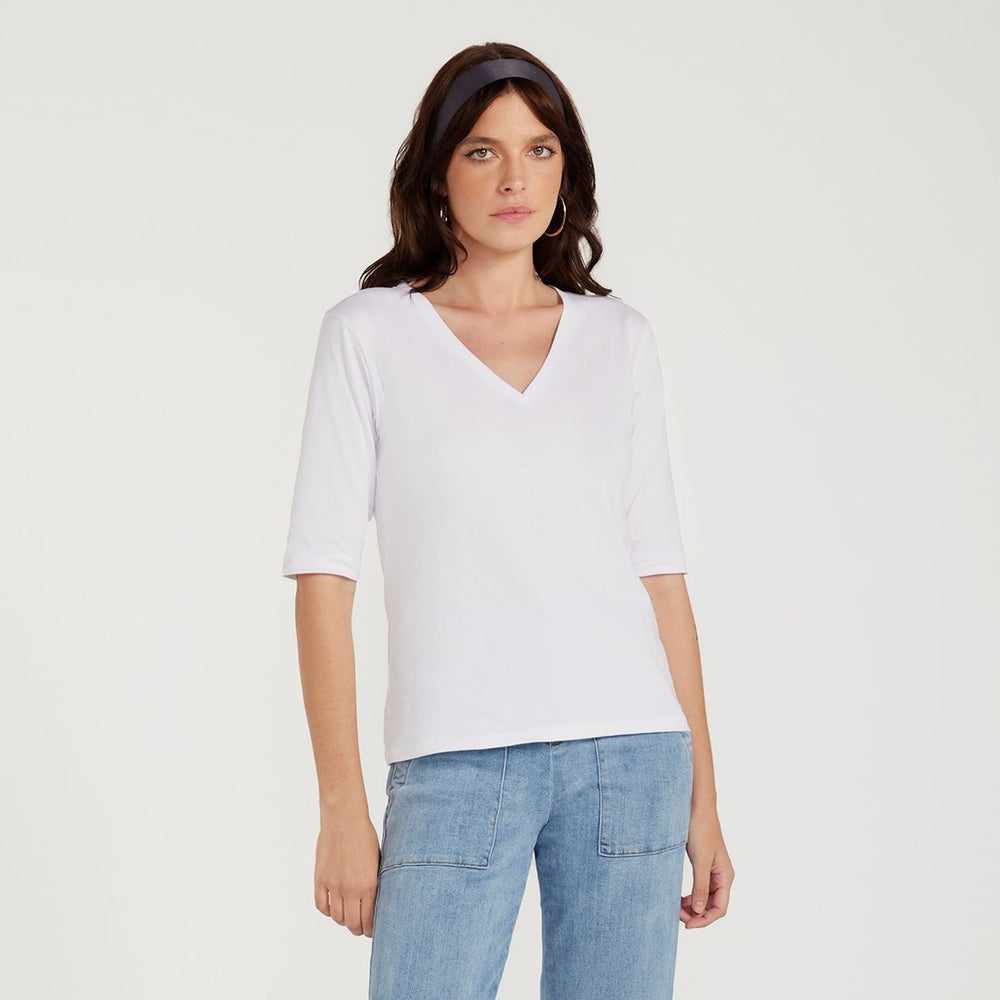 
                      
                        The Birkin Basic White Tee - V-Neck
                      
                    