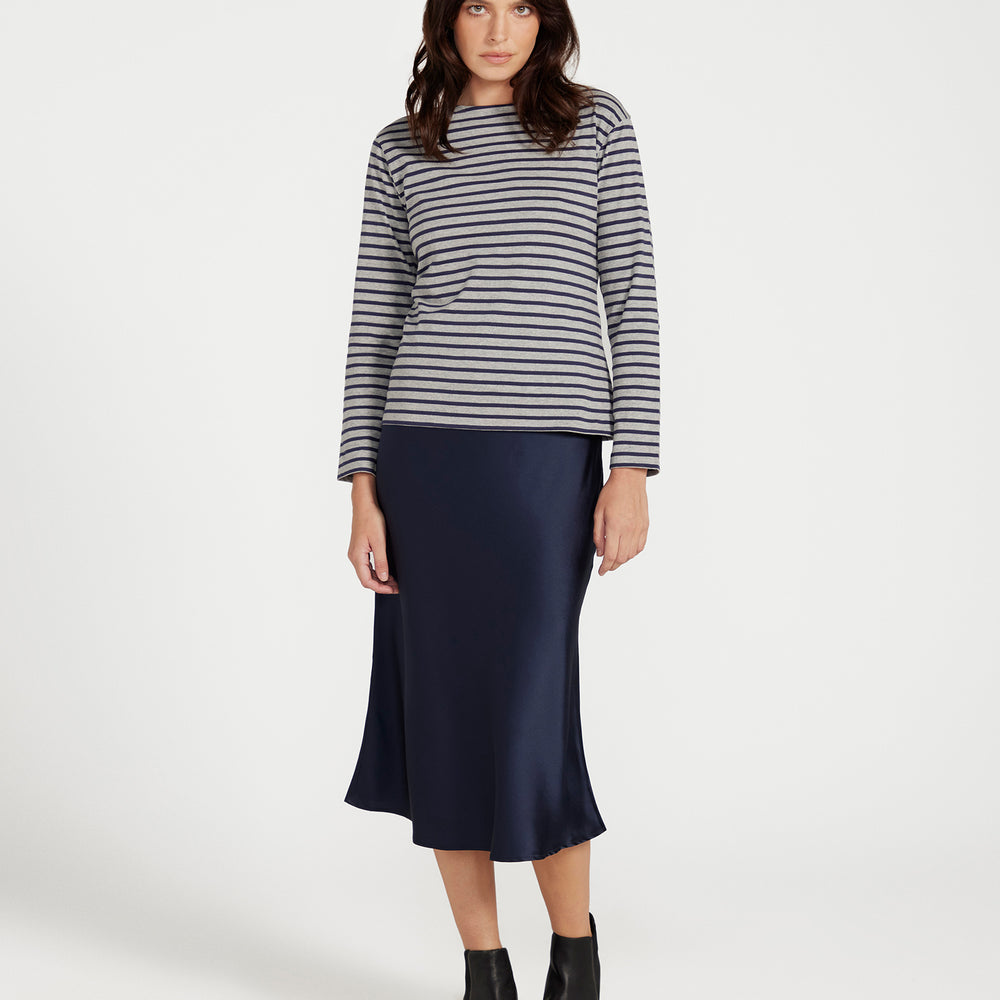 
                      
                        Breton Boat Neck Top- Grey Base Navy Stripe
                      
                    