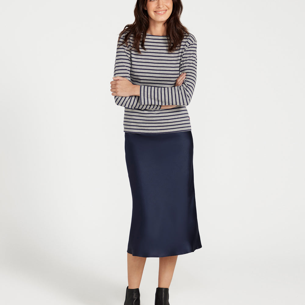 
                      
                        Breton Boat Neck Top- Grey Base Navy Stripe
                      
                    