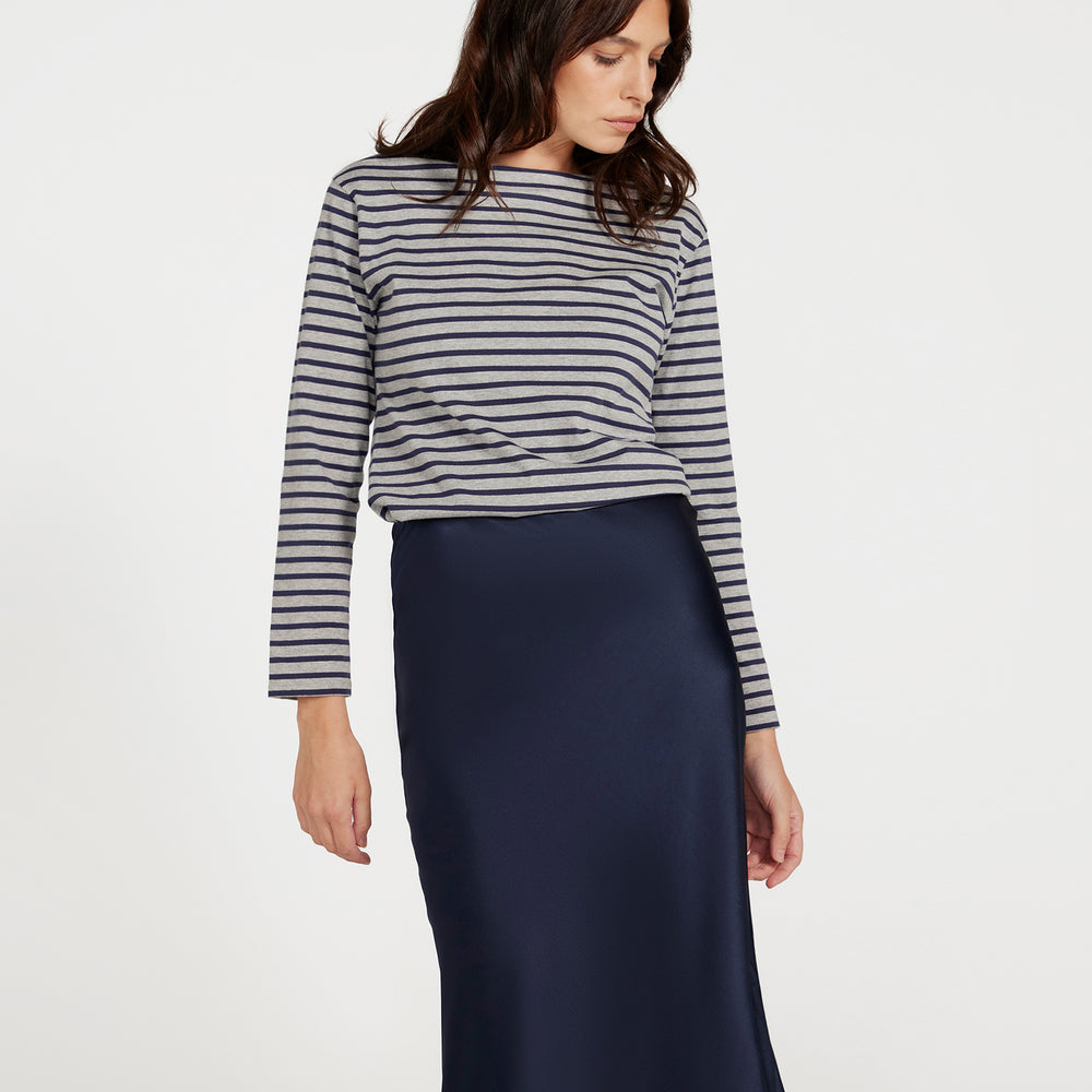 
                      
                        Breton Boat Neck Top- Grey Base Navy Stripe
                      
                    