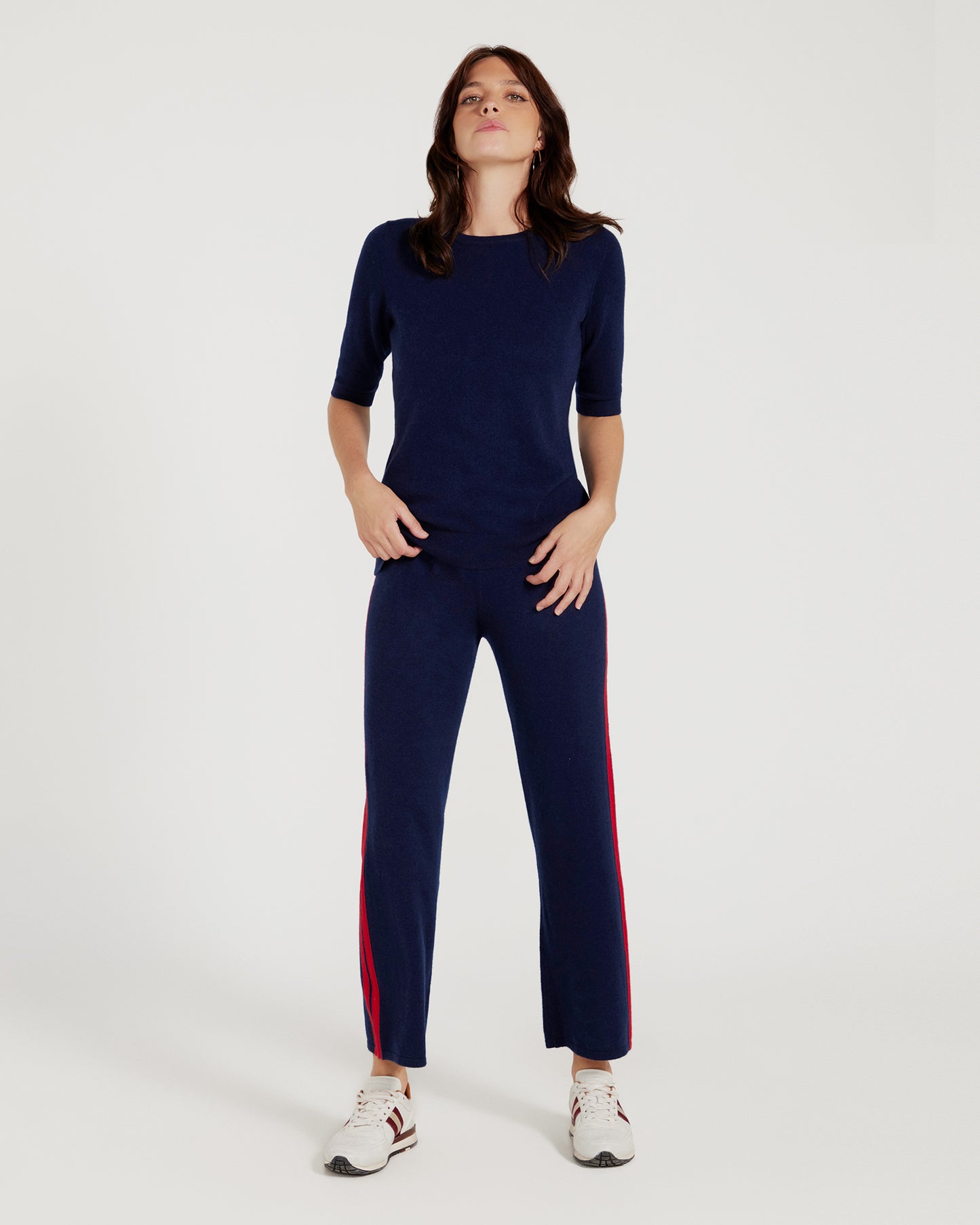 Cashmere & Wool Pant - Navy Blue With Red Stripe