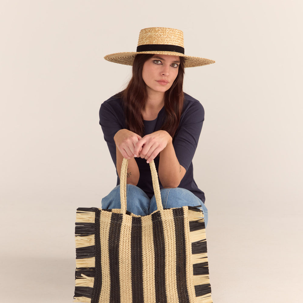 
                      
                        Black Stripe Straw Fringed Bag
                      
                    