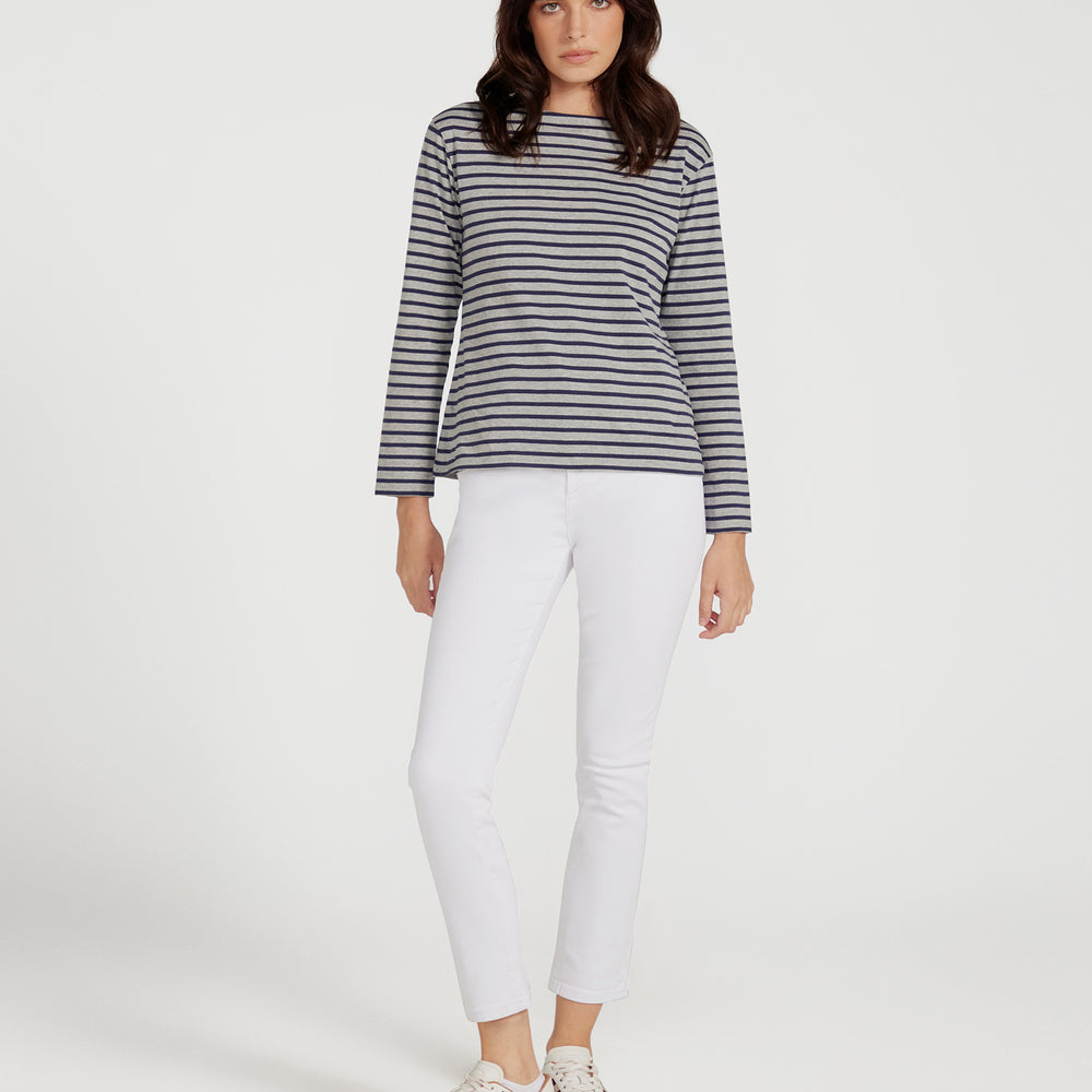 
                      
                        Breton Boat Neck Top- Grey Base Navy Stripe
                      
                    