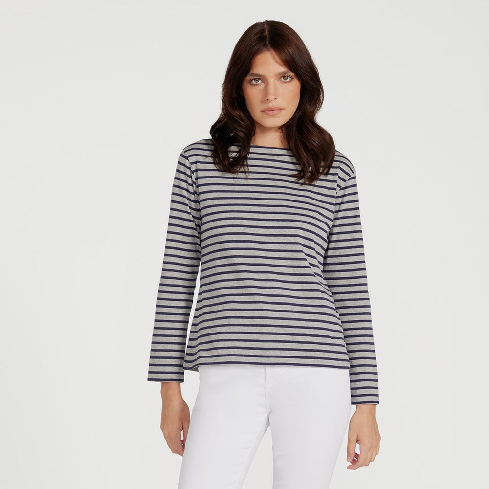 
                      
                        Breton Boat Neck Top- Grey Base Navy Stripe
                      
                    