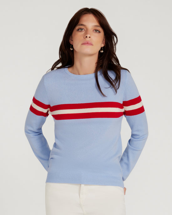 Cashmere & Wool French Racer Crewneck Sweater - POWDER BLUE