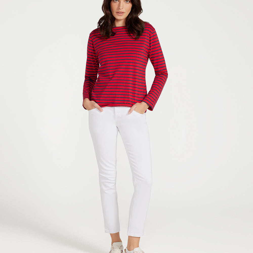 
                      
                        Breton Boat Neck Top- Red Base Navy Stripe
                      
                    