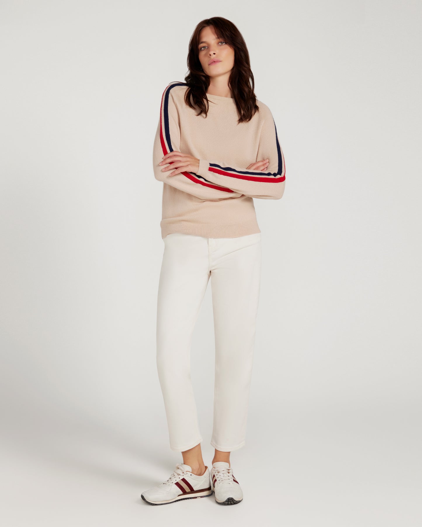 Cashmere & Wool French Racer 2 Crewneck Sweater - BEIGE