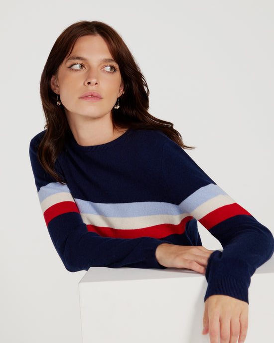 Cashmere & Wool French Racer Crewneck Sweater - NAVY BLUE