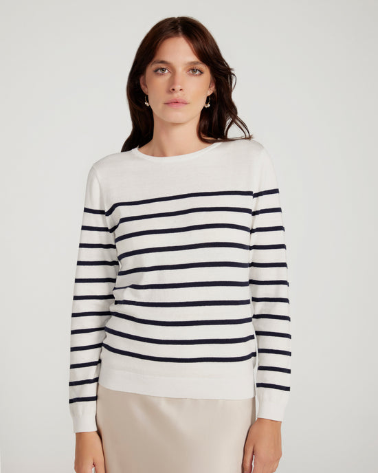 Cotton And Cashmere Breton Sweater Cream Base Navy Stripe