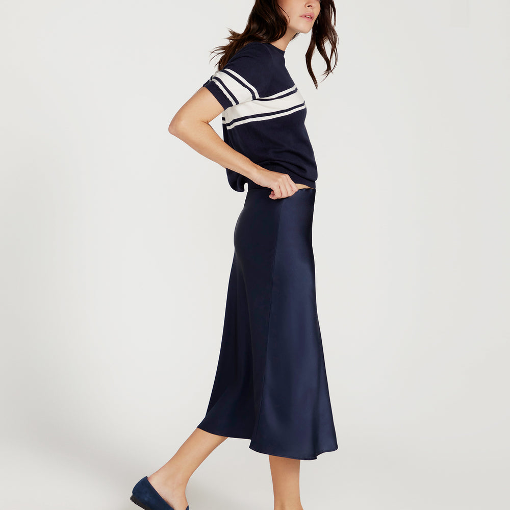 
                      
                        Cotton And Cashmere Crewneck Navy Top With Ivory Stripe
                      
                    