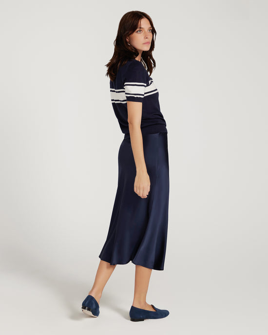 Silk Skirt Navy Blue