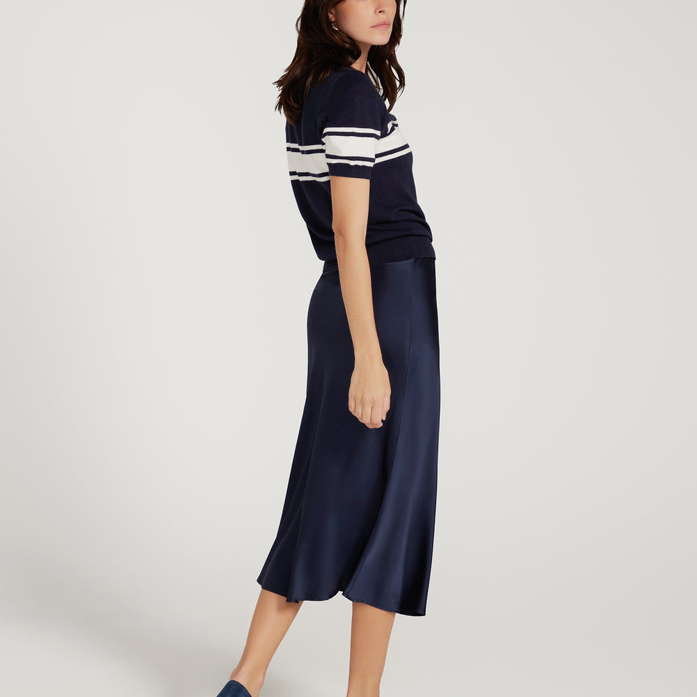 
                      
                        Cotton And Cashmere Crewneck Navy Top With Ivory Stripe
                      
                    