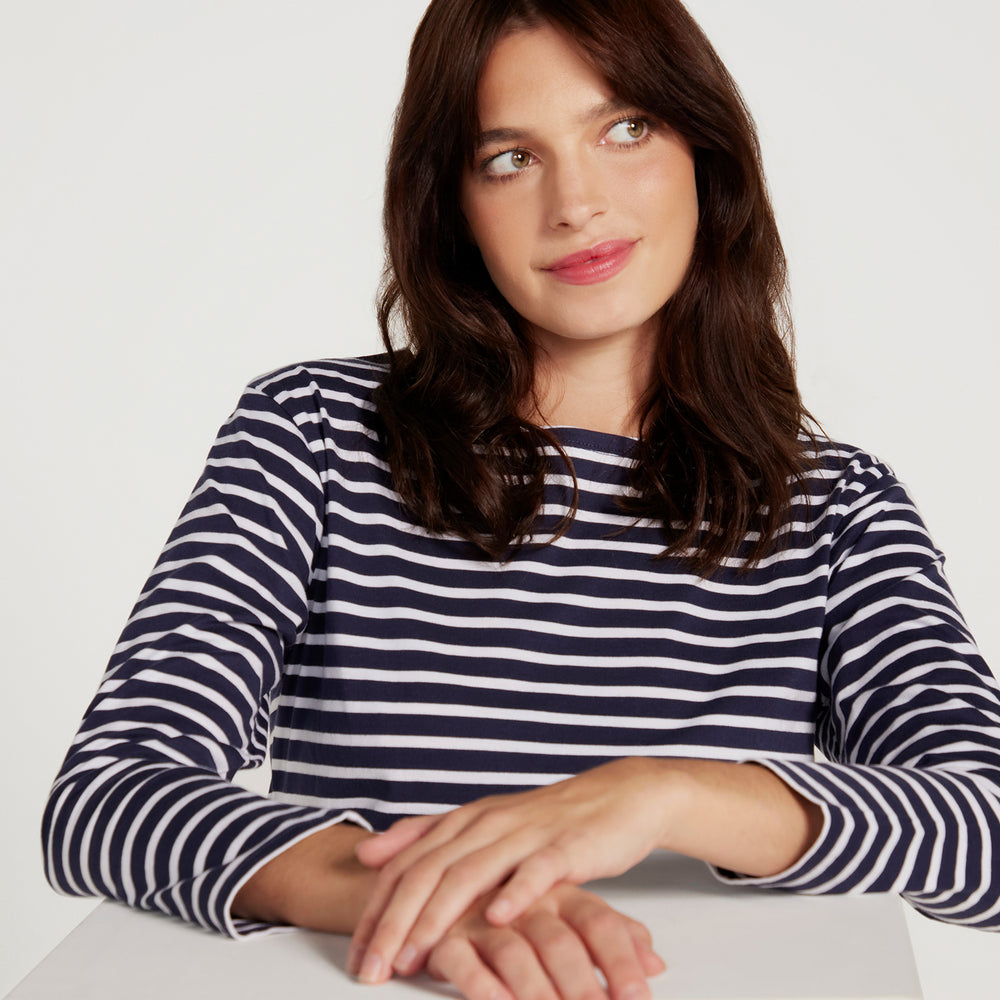 
                      
                        Breton Boat Neck Top- Navy Base White Stripe
                      
                    