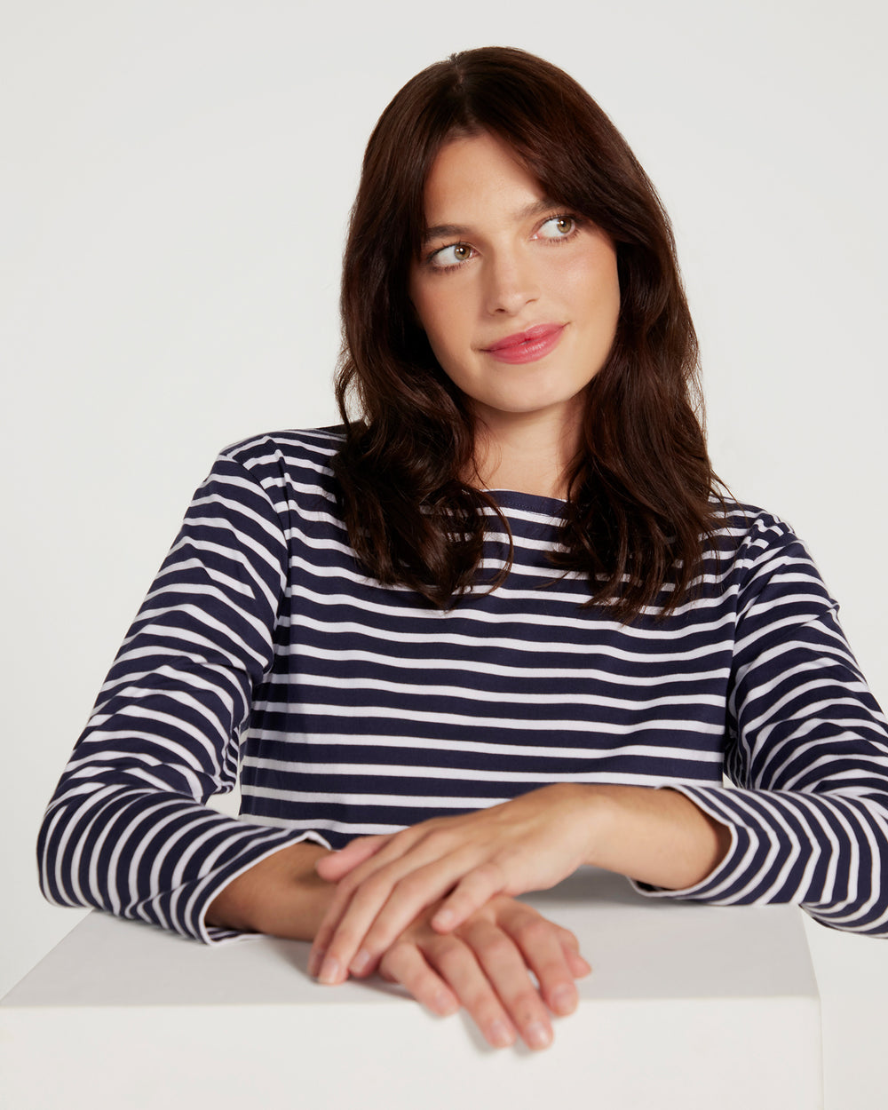 Breton Boat Neck Top- Navy Base White Stripe