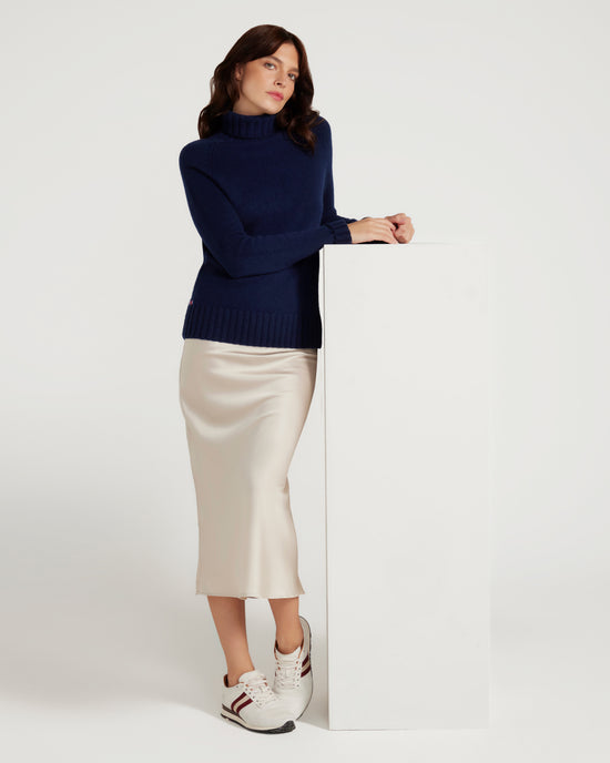 Lux Cashmere & Wool Navy Blue Polo Neck Jumper