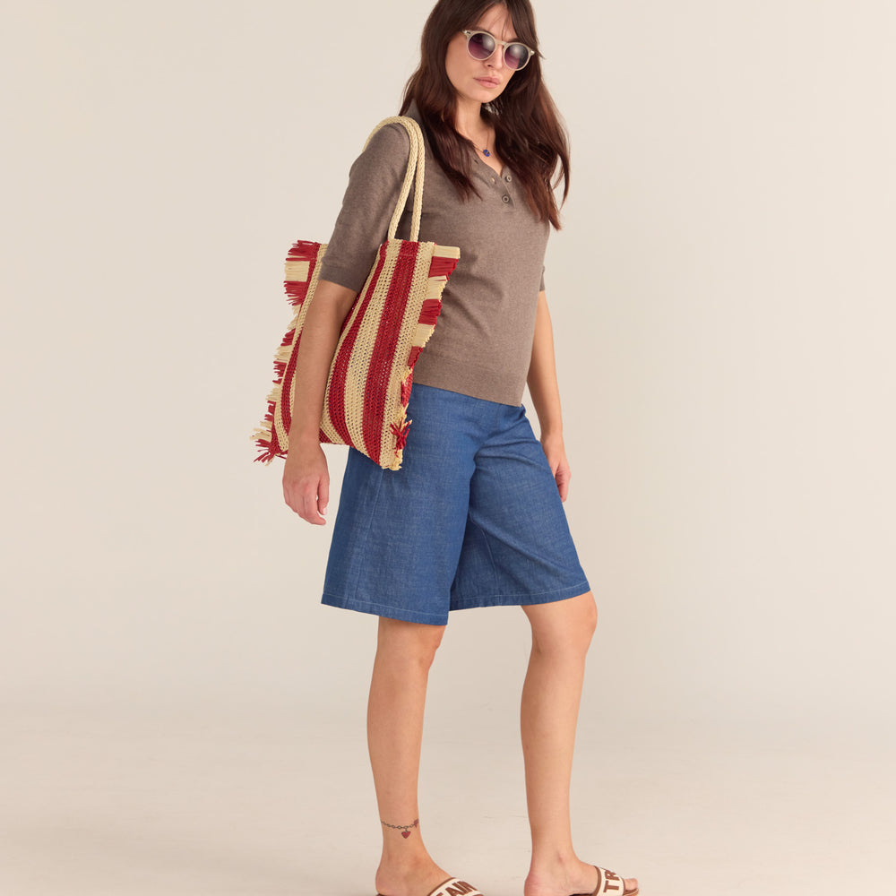 
                      
                        Red Stripe Straw Fringed Bag
                      
                    