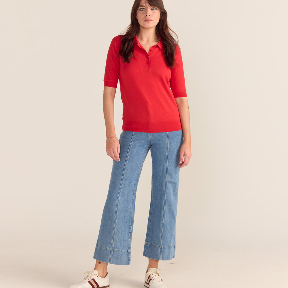 Cotton And Cashmere Polo Top - Red - PREORDER END AUGUST