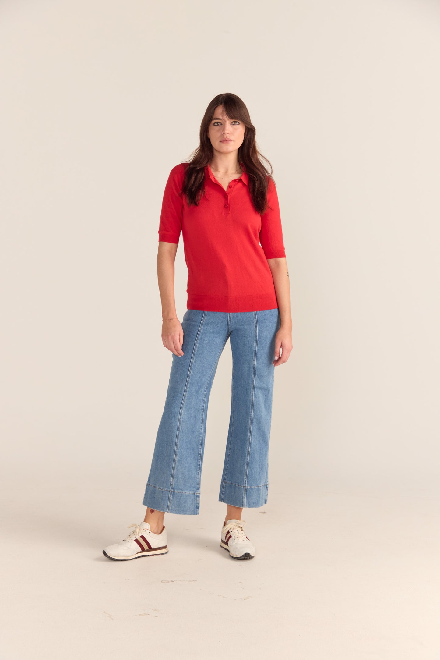 Cotton And Cashmere Polo Top - Red - PREORDER END AUGUST