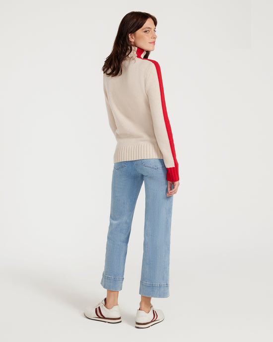 Lux Cashmere & Wool Isola Beige Polo Neck Red Stripe