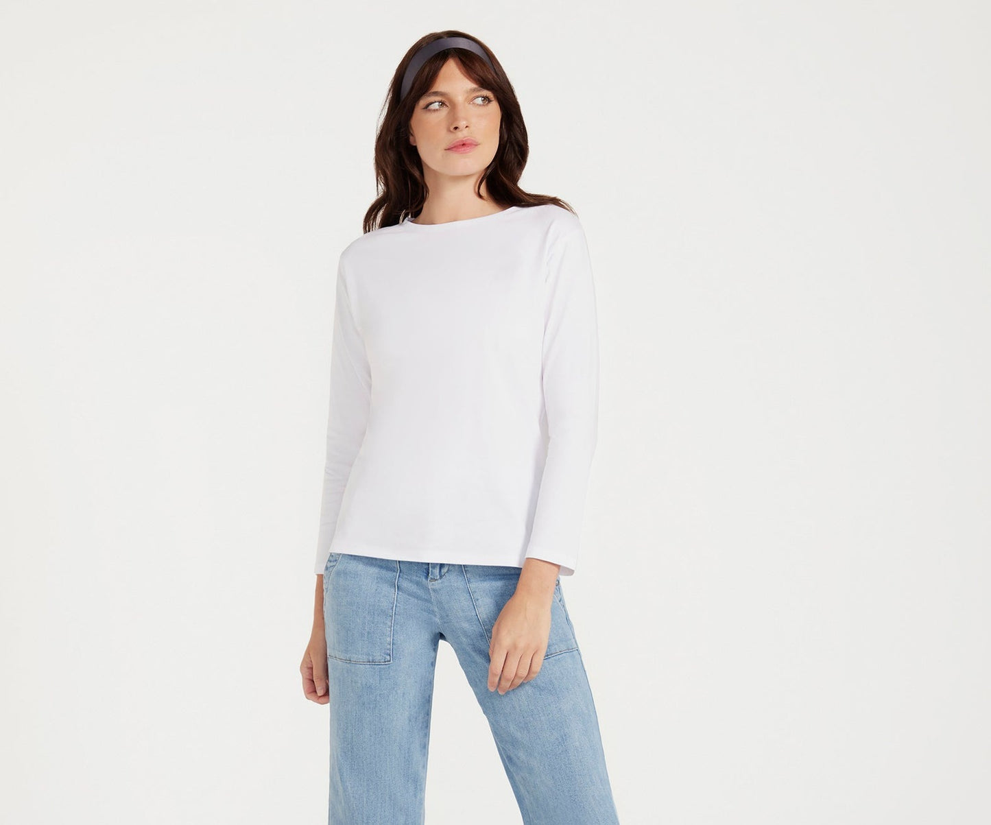 The Birkin Basic White Boat Neck Top 7/8 Sleeve