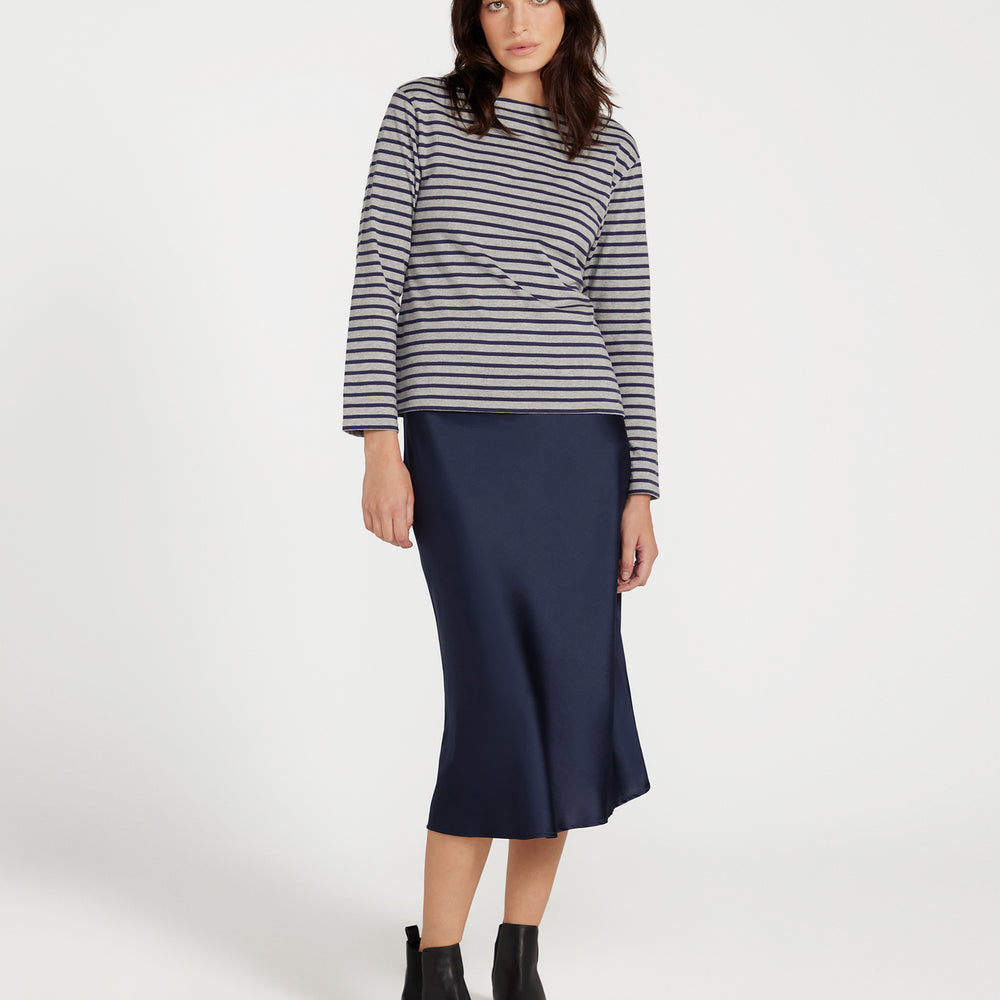 
                      
                        Breton Boat Neck Top- Grey Base Navy Stripe
                      
                    