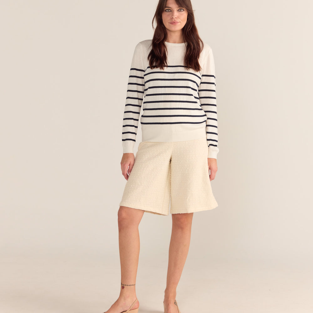 Cotton And Cashmere Breton Sweater Cream Base Navy Stripe