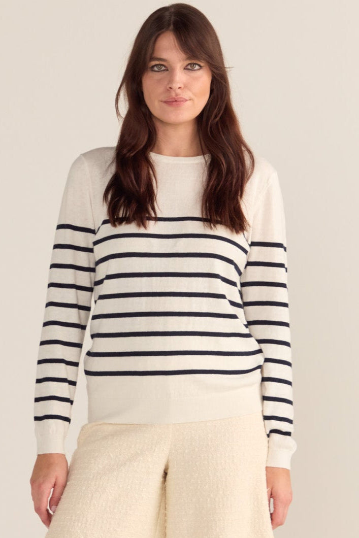 Cotton And Cashmere Breton Sweater Cream Base Navy Stripe