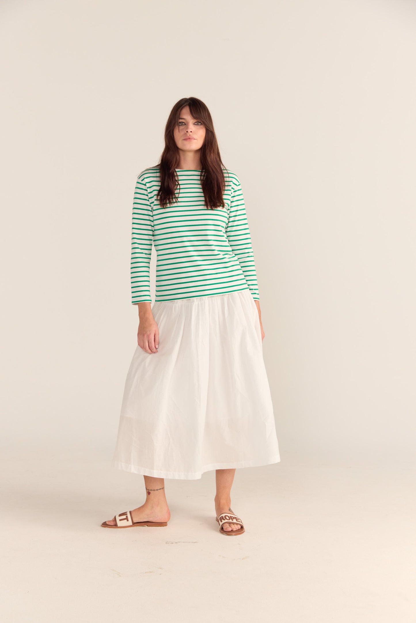 Green Breton Stripe French Top White Base Green Stripe
