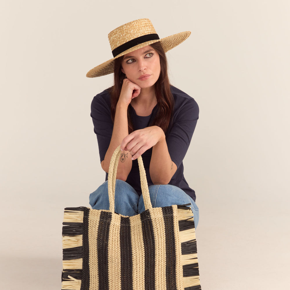 
                      
                        Black Stripe Straw Fringed Bag
                      
                    