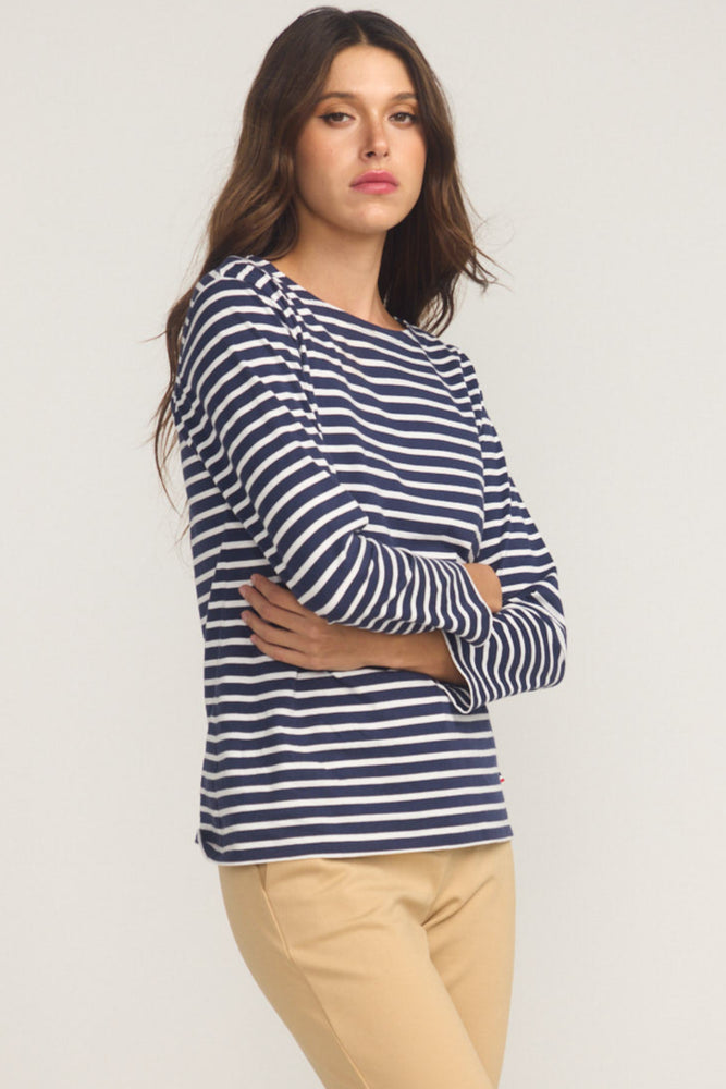 Breton Boat Neck Top- Navy Base White Stripe