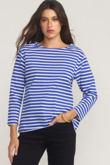 French Breton Boat Neck Top- Royal Blue Base White Stripe