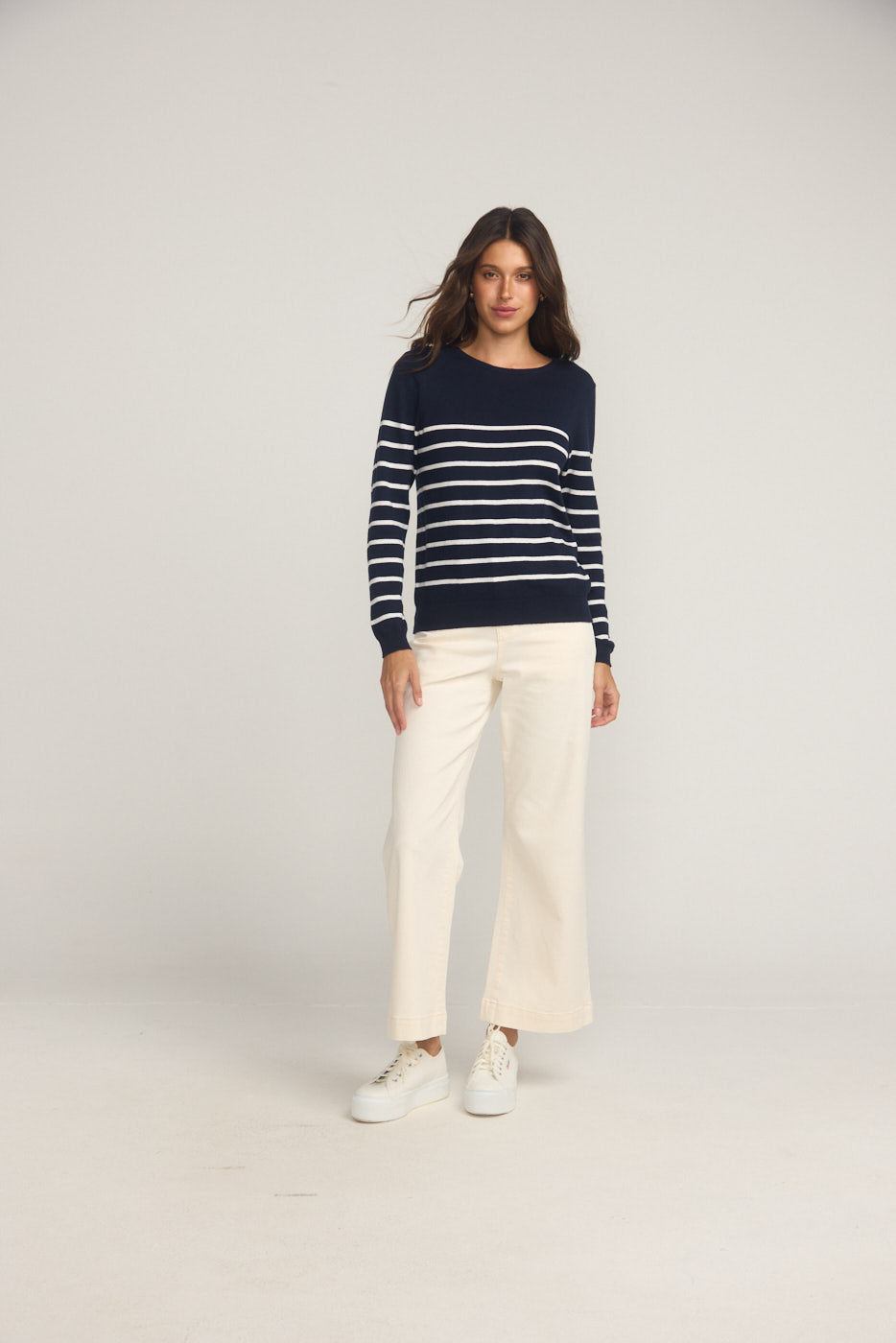 Cotton And Cashmere Breton Sweater Navy With Cream Stripe