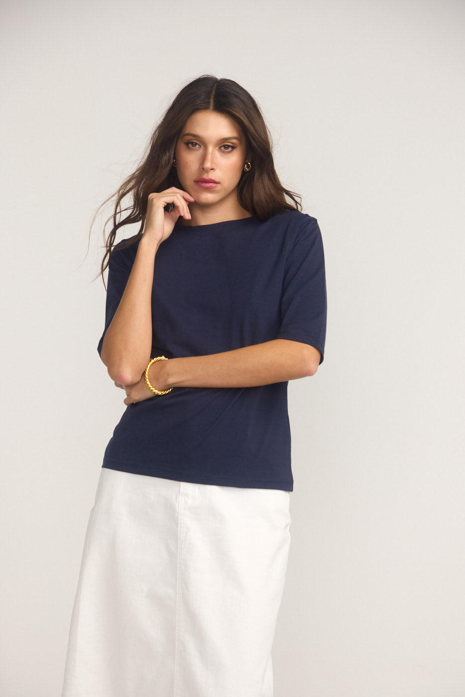 The Birkin Basic Bleu Tee - Boat Neck