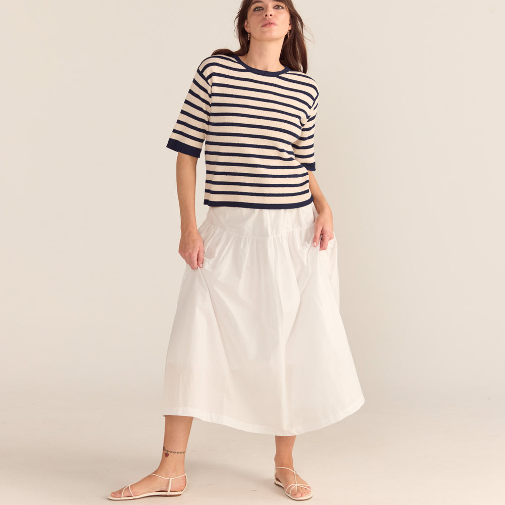 
                      
                        Bouclé Textured Top - Navy & Cream Stripe
                      
                    