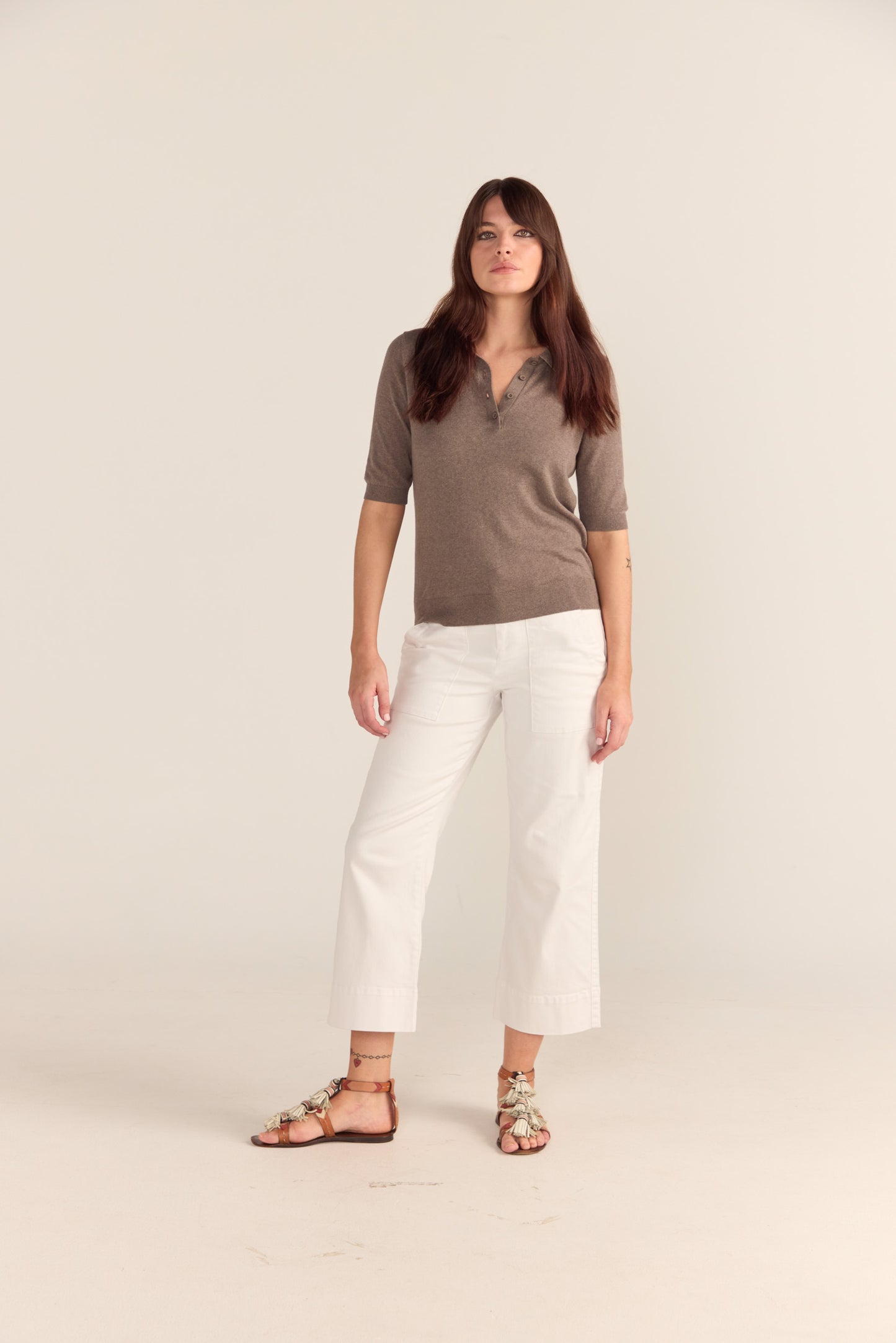Cotton And Cashmere Polo Top MOCHA - PREORDER END AUGUST