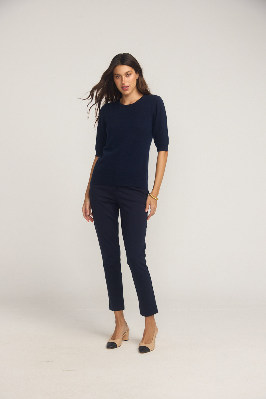 Margaux Navy Blue Knit Top  Cashmere & Wool