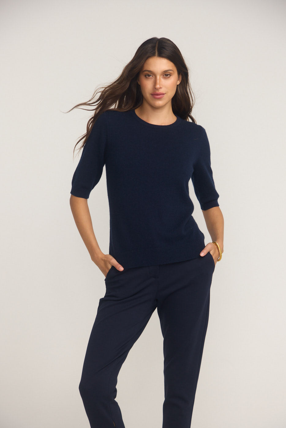 Margaux Navy Blue Knit Top  Cashmere & Wool