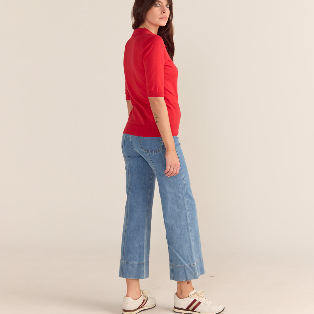 Cotton And Cashmere Polo Top - Red - PREORDER END AUGUST