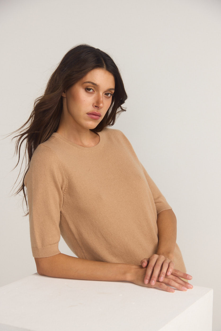 Margaux Knit Top In Cashmere & Wool - Hazelnut