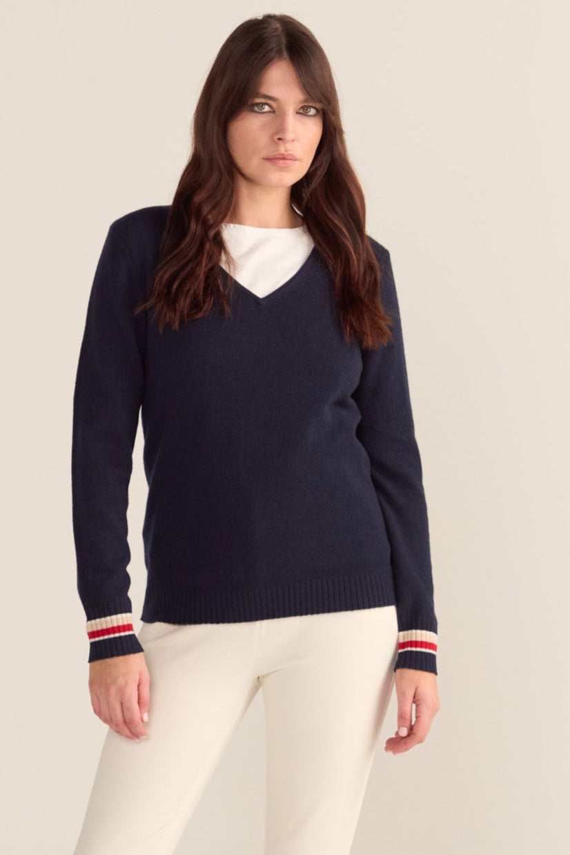 Ava V-Neck Sweater Navy Blue