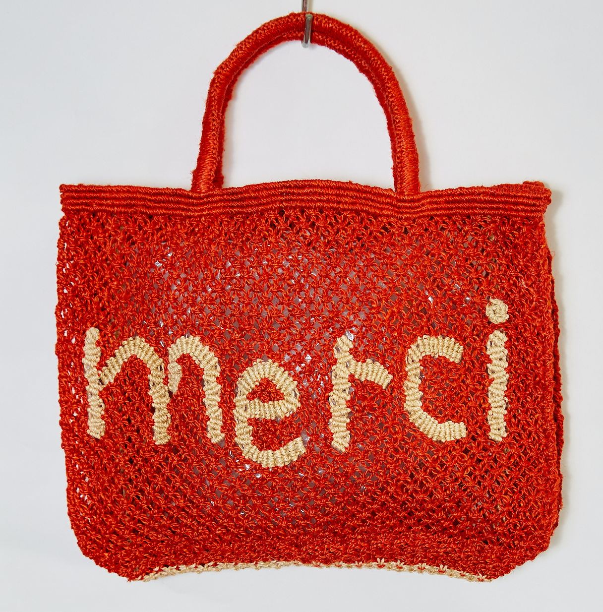 Basket Bag MERCI Red With Natural Writing