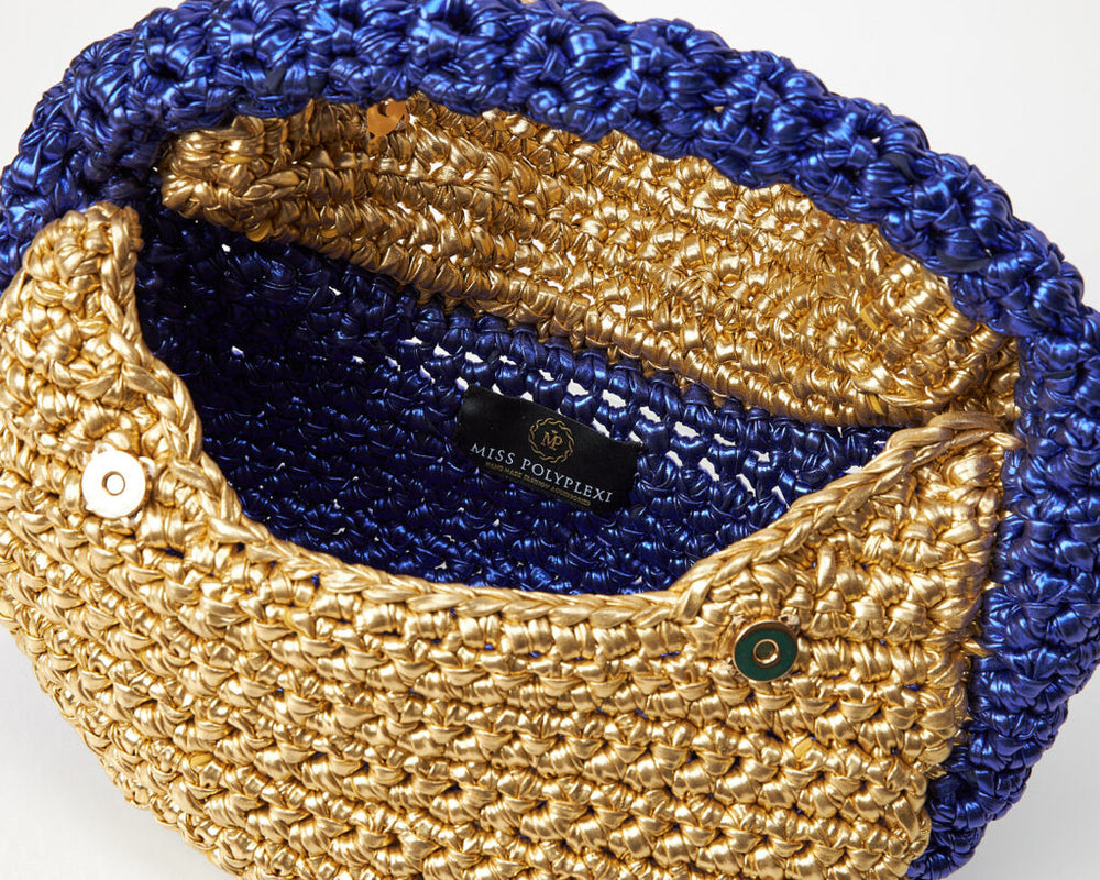 
                      
                        Normandy Metallic Gold Purple Crochet Hobo Bag
                      
                    