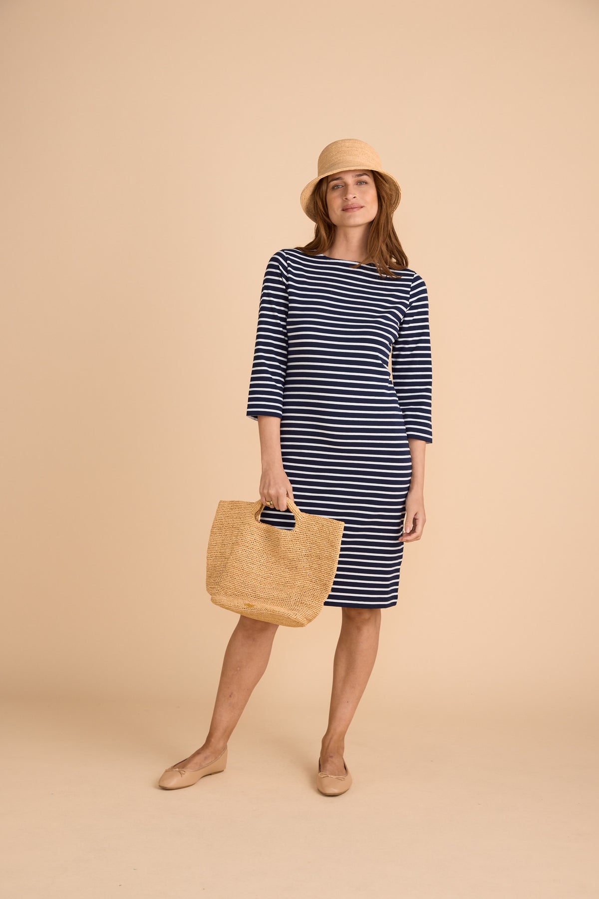 Brigitte Dress - Navy with White Stripes