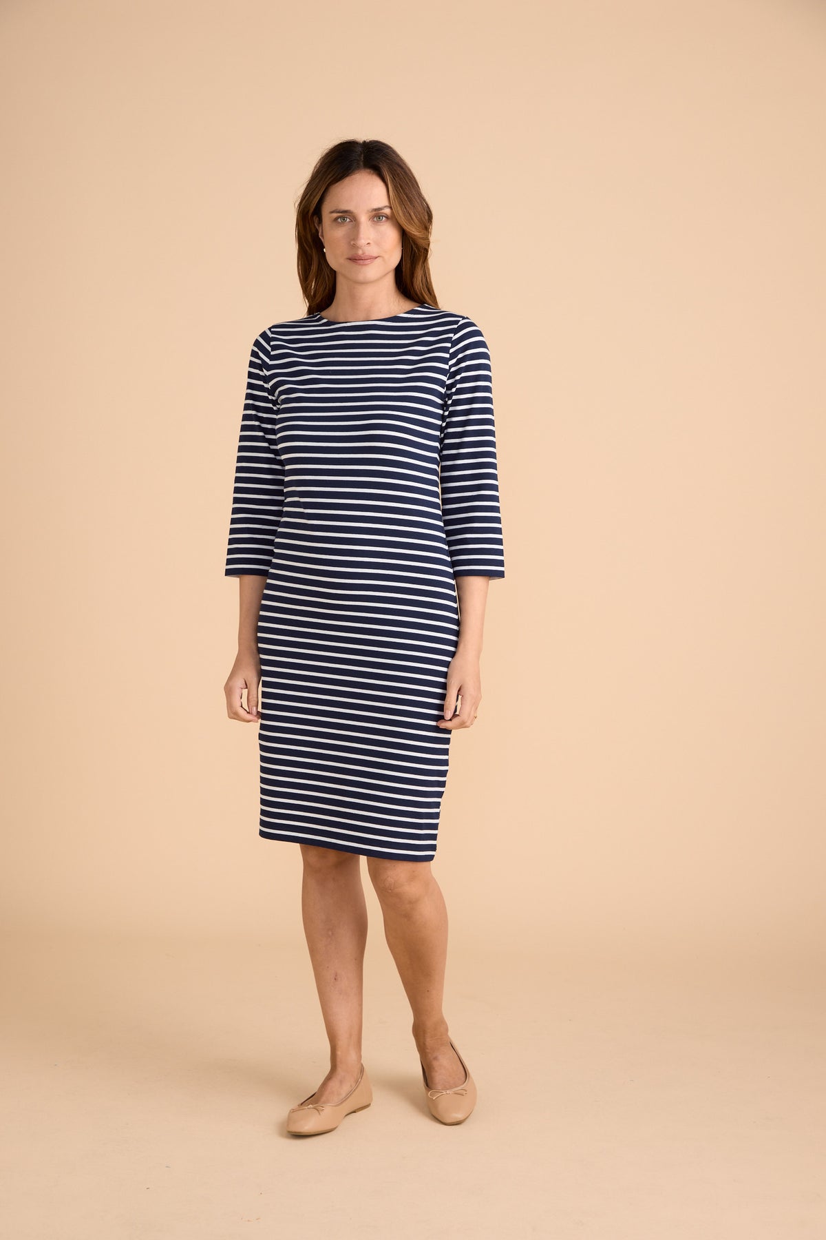 Brigitte Dress - Navy with White Stripes