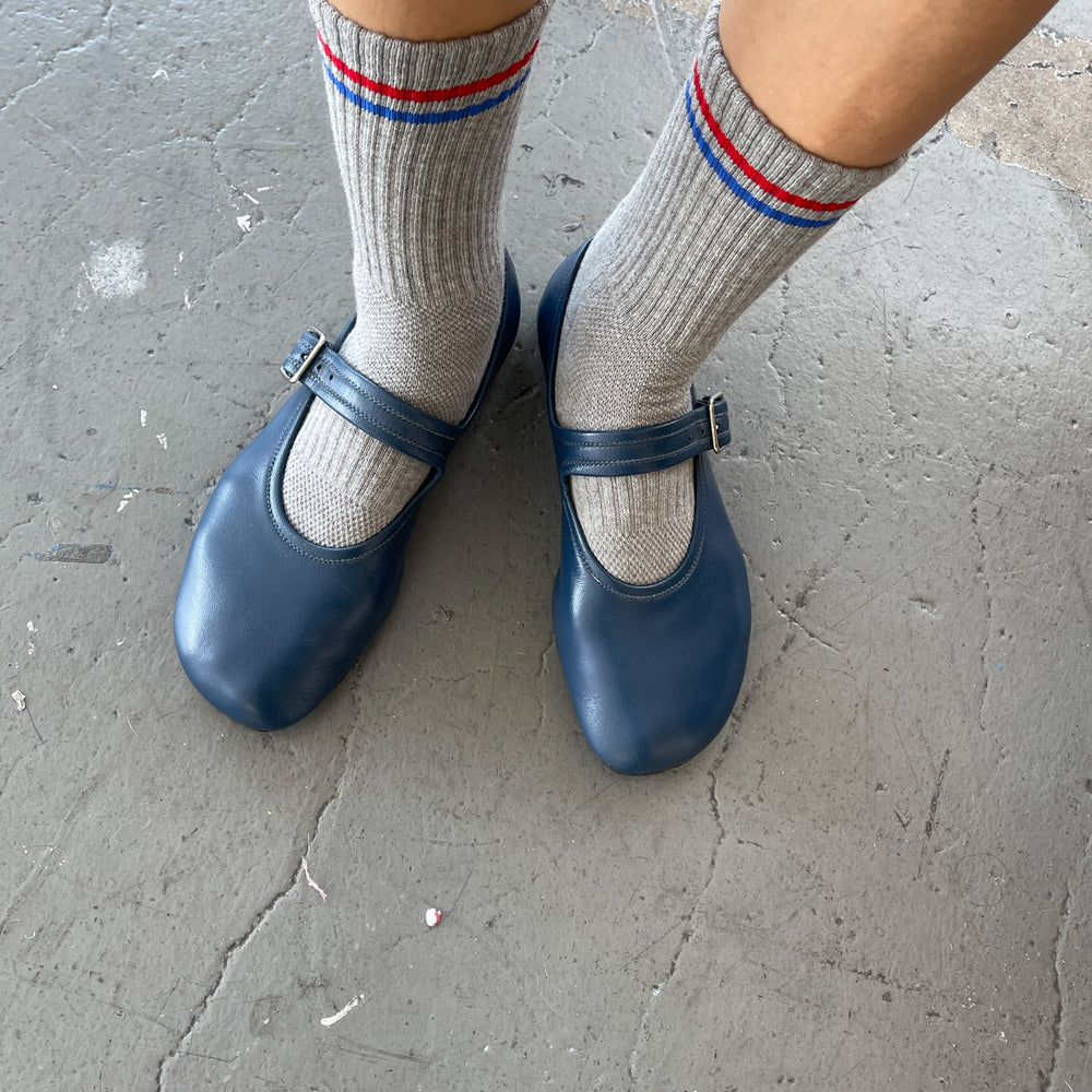 
                      
                        Boyfriend Socks Grey Base Blue/Red Stripe
                      
                    