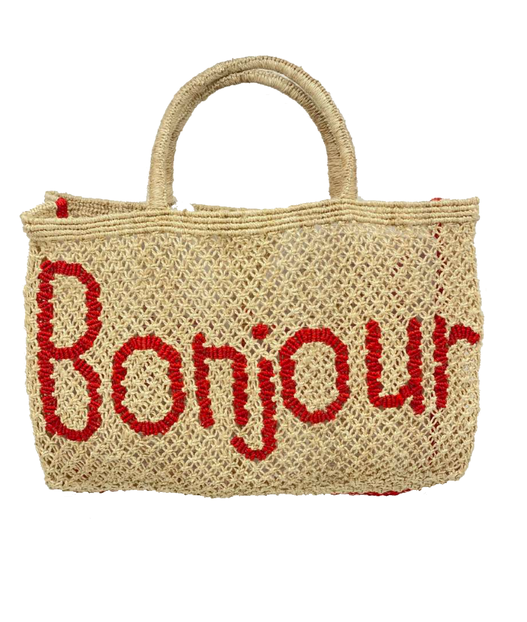Basket Bag BONJOUR Natural With Red Writing