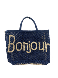 Basket Bag BONJOUR Blue Black With Natural Writing