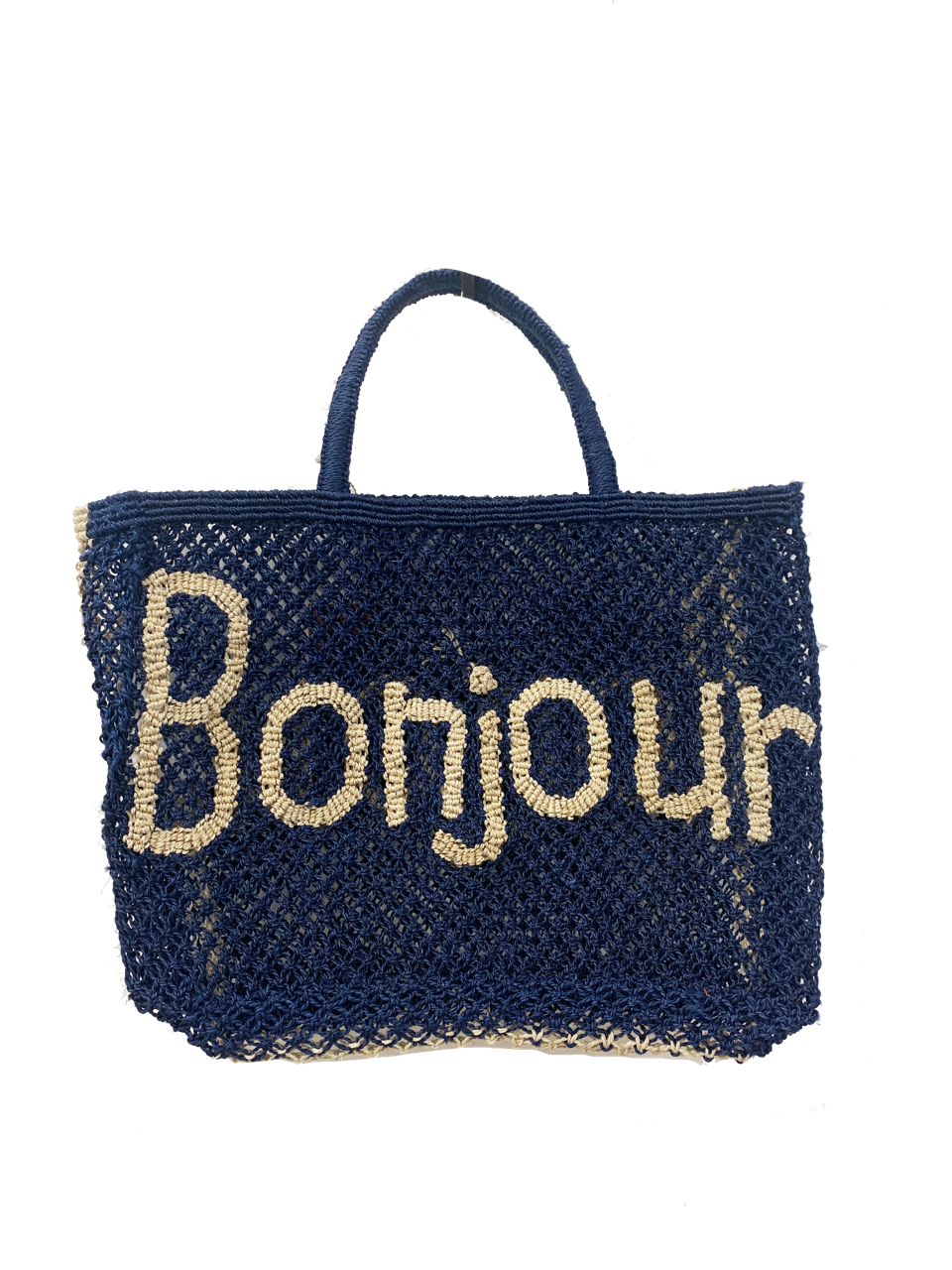 Load image into Gallery viewer, Basket Bag BONJOUR Blue With Natural Writing
